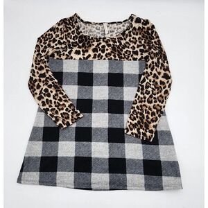 Plaid & Leopard Print Long Sleeve Now N Forever Top Size Large